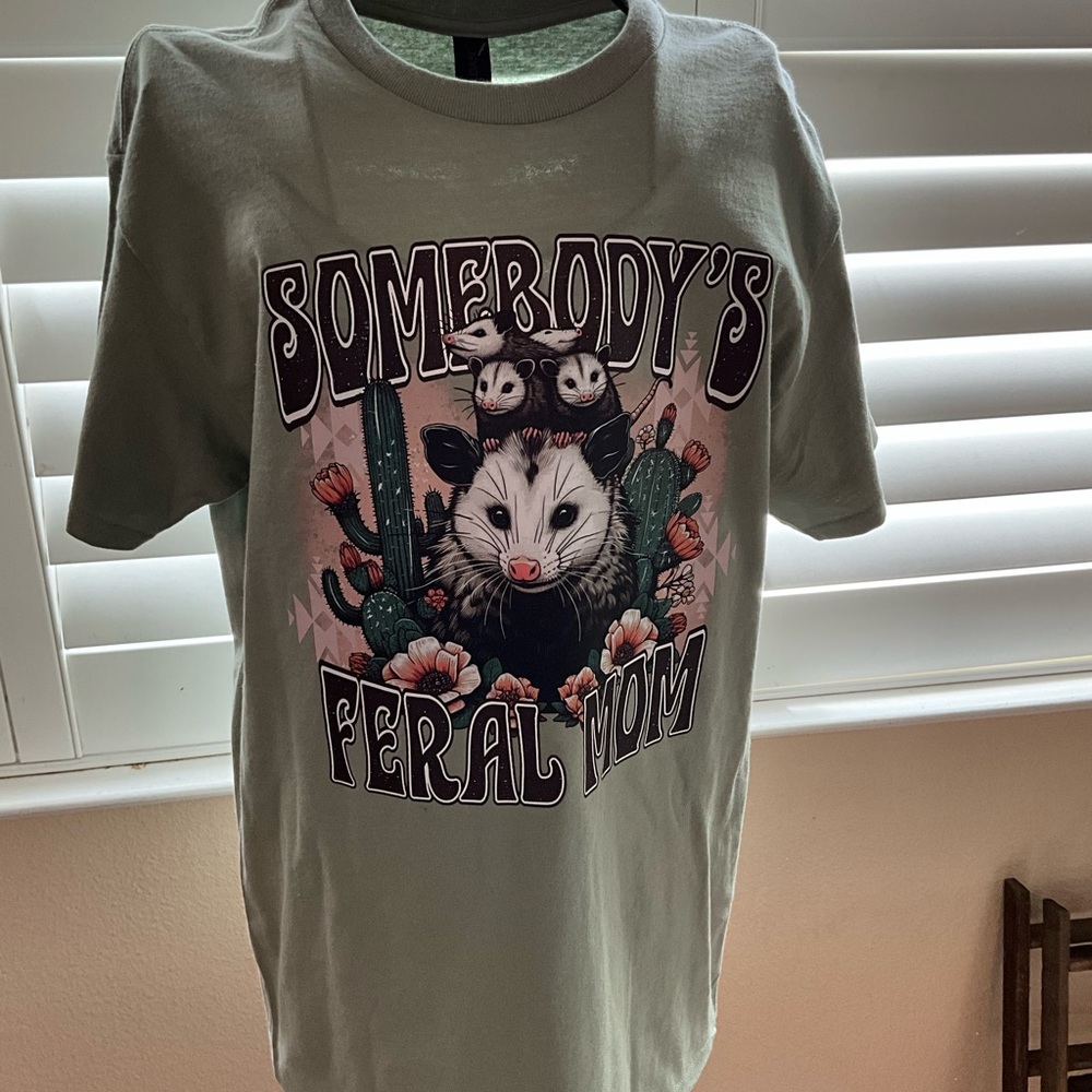 Somebody's Feral Mom Possum Graphic T-Shirt - Sage Green Mother’s Day handmade